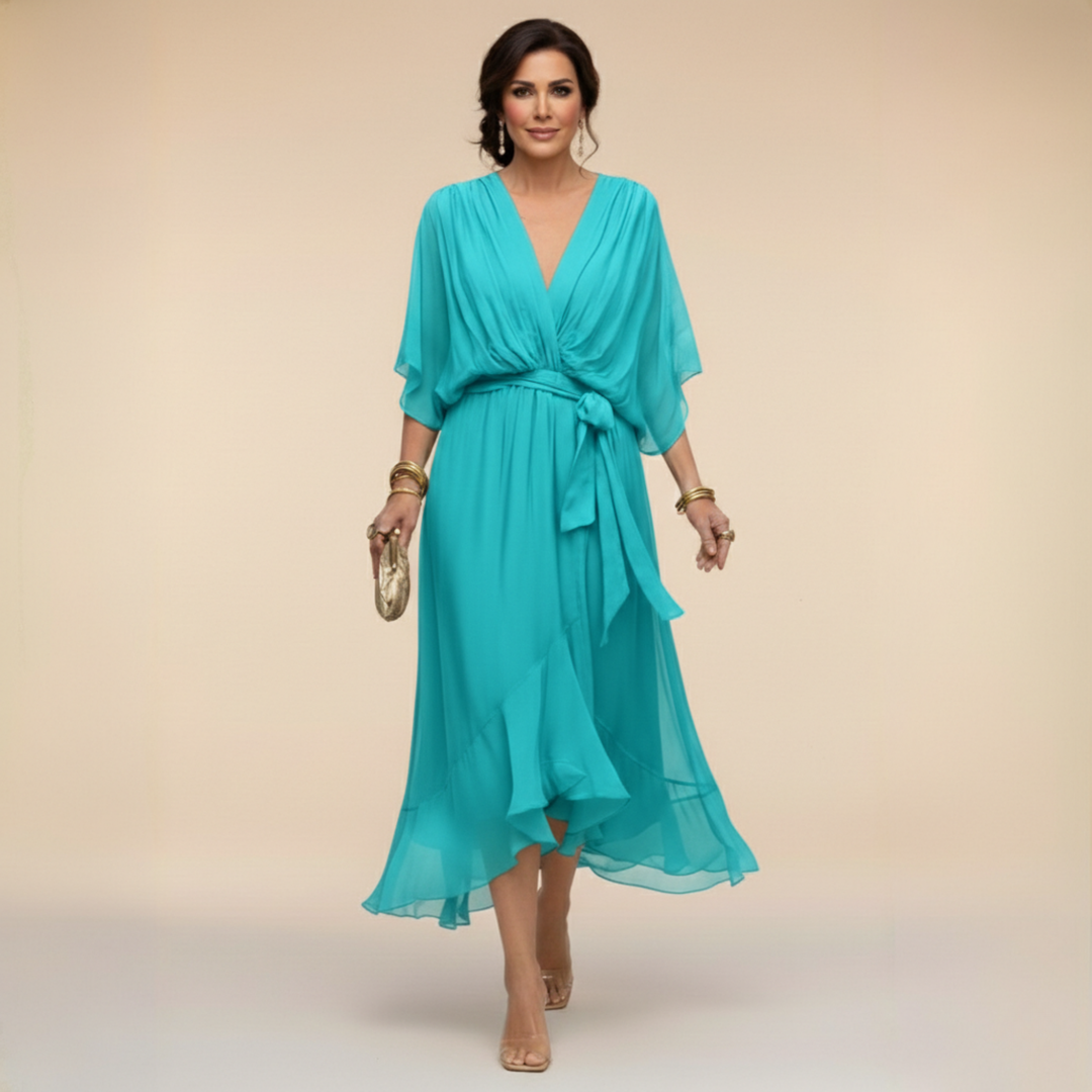 Monica™ | Elegant V-Neck Chiffon Dress