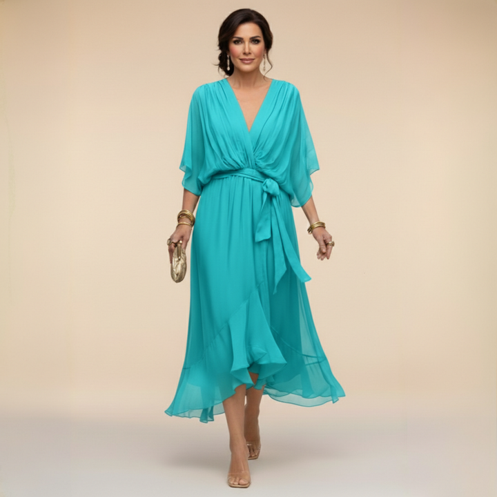 Monica™ | Elegant V-Neck Chiffon Dress