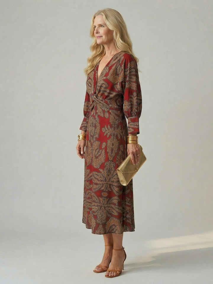 Falune – Elegant women’s midi wrap dress with print and a tailored fit