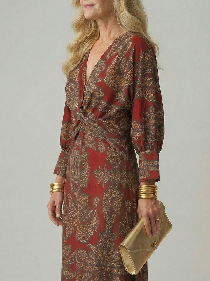Falune – Elegant women’s midi wrap dress with print and a tailored fit