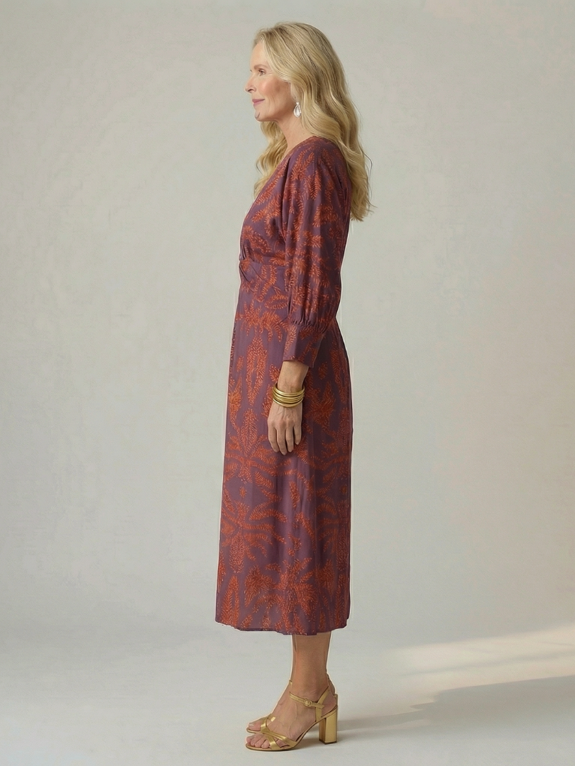 Falune – Elegant women’s midi wrap dress with print and a tailored fit