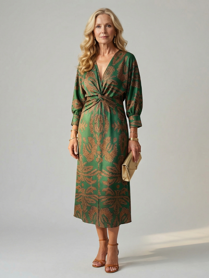 Falune – Elegant women’s midi wrap dress with print and a tailored fit