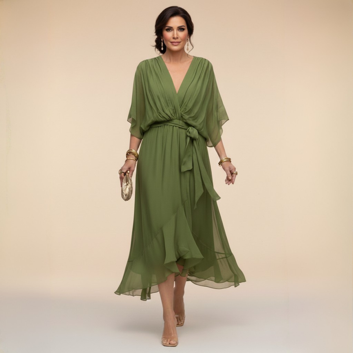 Monica™ | Elegant V-Neck Chiffon Dress