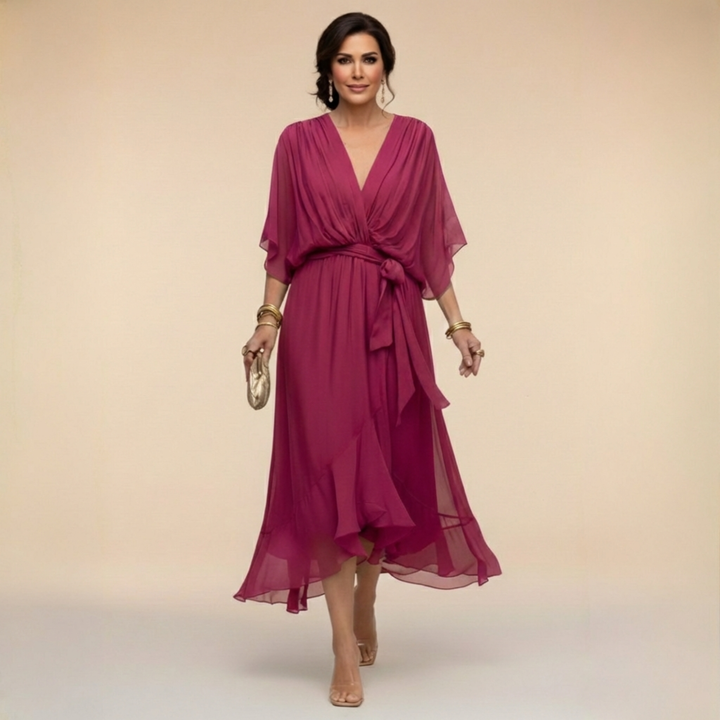 Monica™ | Elegant V-Neck Chiffon Dress