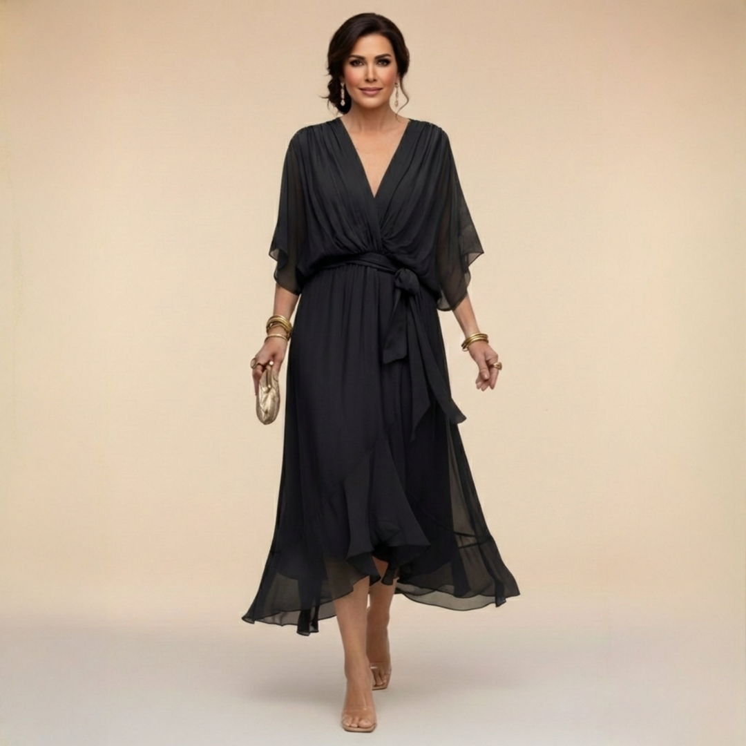 Monica™ | Elegant V-Neck Chiffon Dress