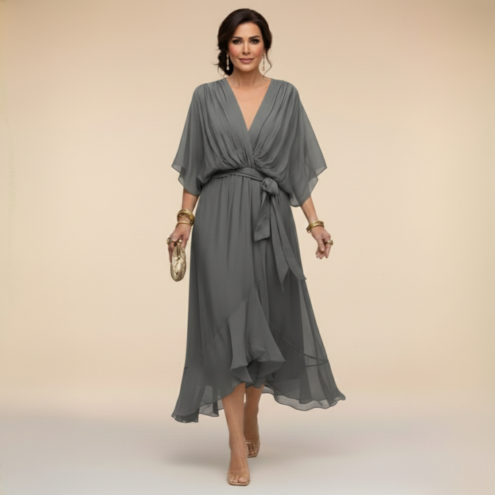 Monica™ | Elegant V-Neck Chiffon Dress
