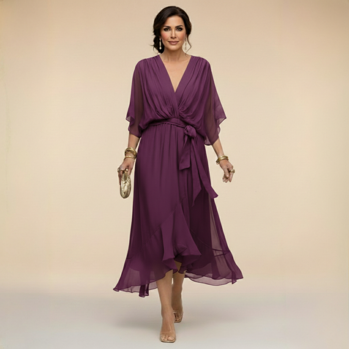 Monica™ | Elegant V-Neck Chiffon Dress