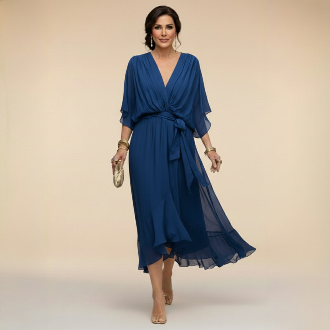 Monica™ | Elegant V-Neck Chiffon Dress