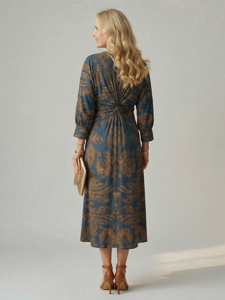 Falune – Elegant women’s midi wrap dress with print and a tailored fit