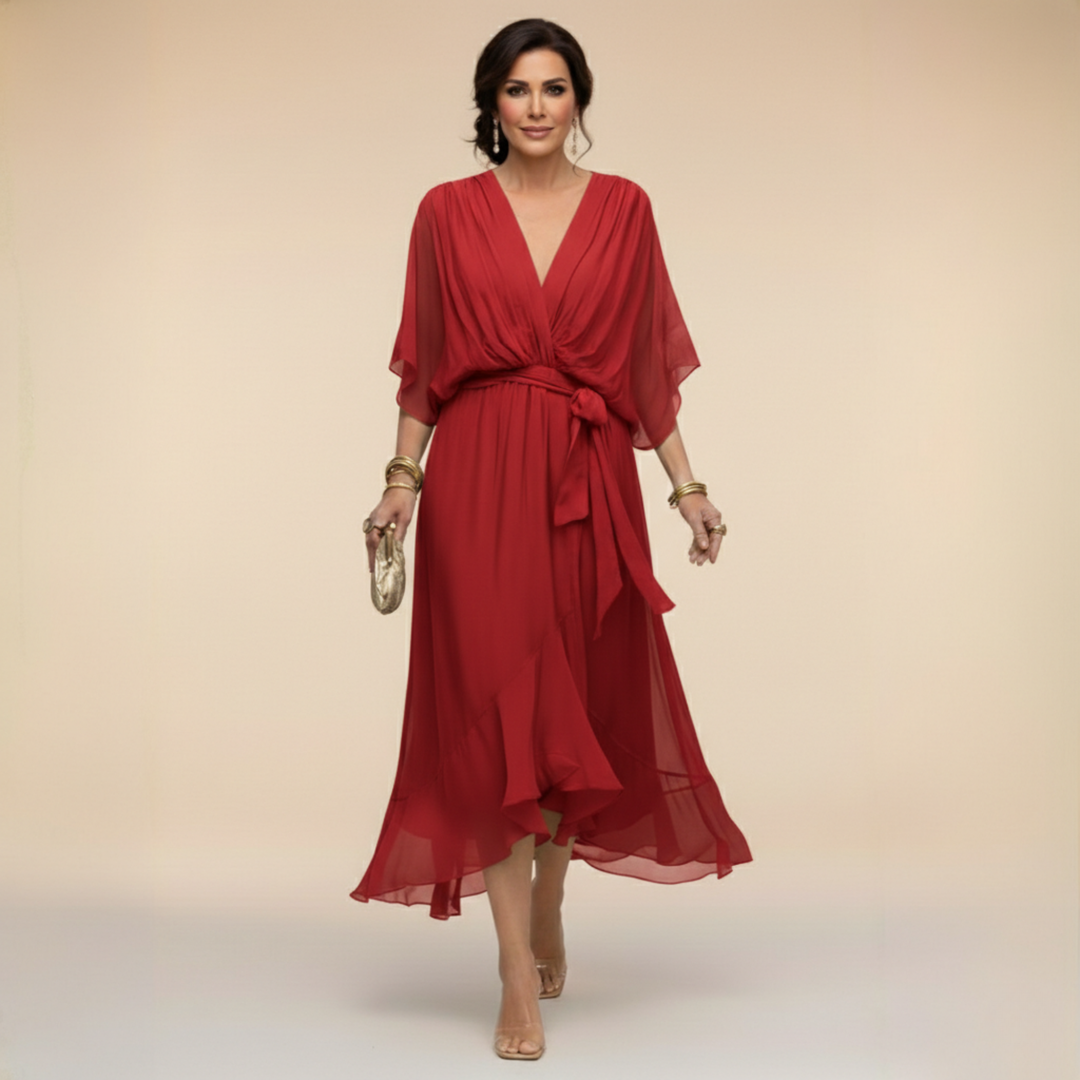 Monica™ | Elegant V-Neck Chiffon Dress