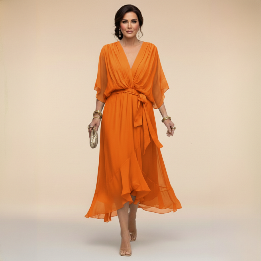 Monica™ | Elegant V-Neck Chiffon Dress