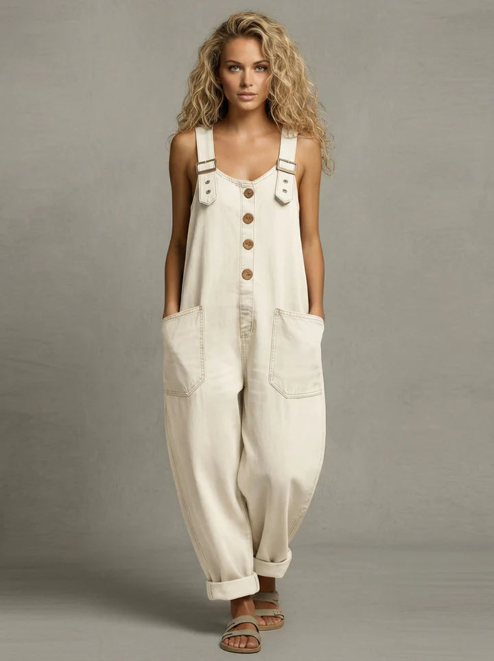 Moxelle - Women’s Wide-Leg Denim Overall Jumpsuit with Pockets and Adjustable Straps