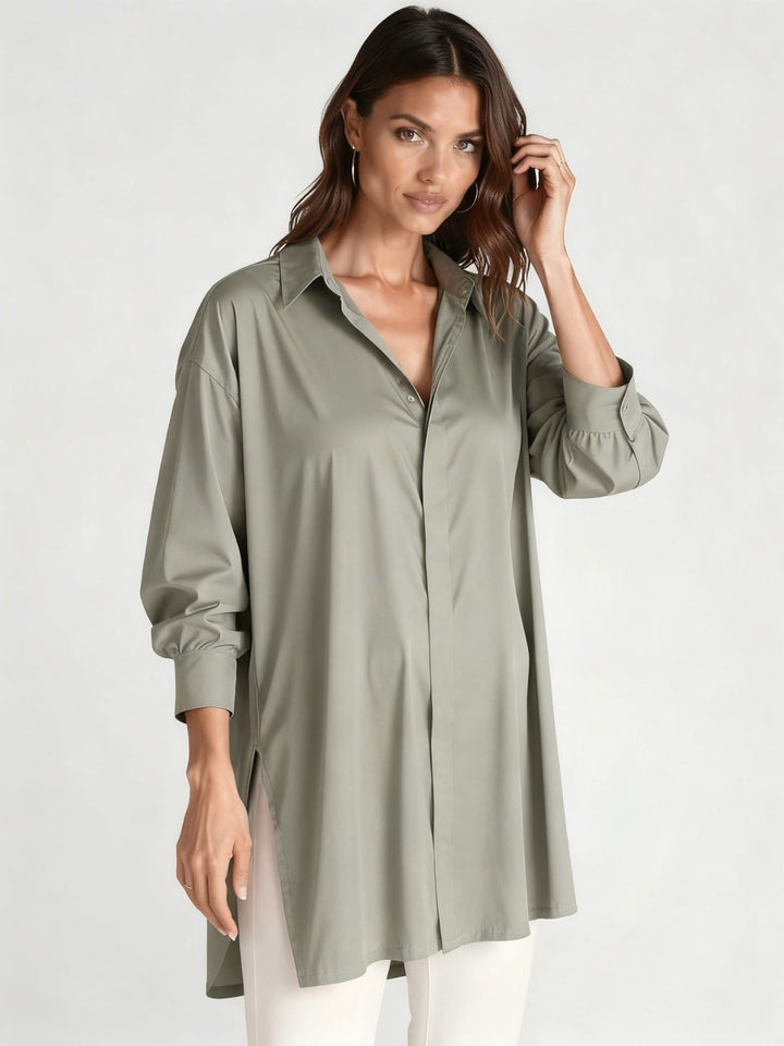 Oversized Lapel Button Shirt Dress