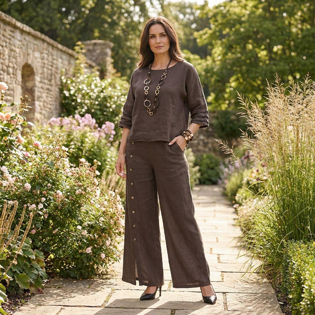 Roots™ Cotton Linen Set with Relaxed Top and Elegant Wide-Leg Pants