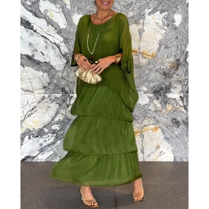 Elegant mesh dress with a round neckline and floral print