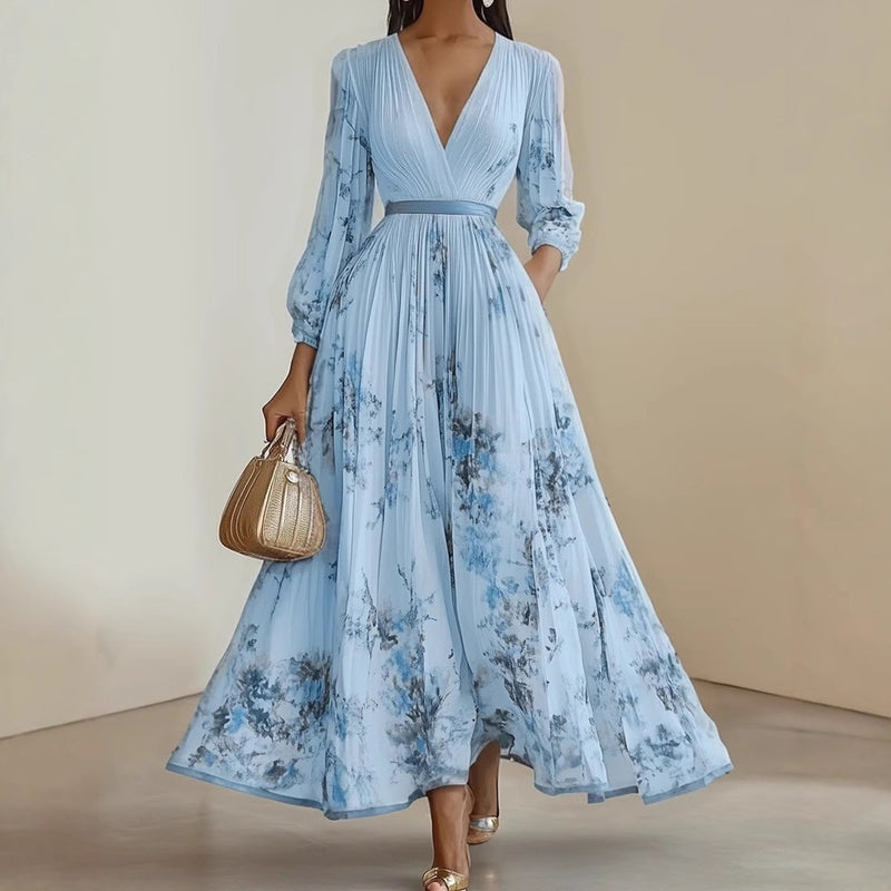 Nora - Elegant Light Blue Floral Maxi Dress